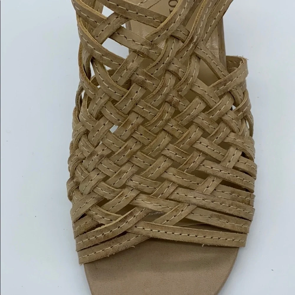 Audrey Brooke Womens Tan Woven Leather Slingback Heel Sandals Size 7-1/2 M - Picture 9 of 9